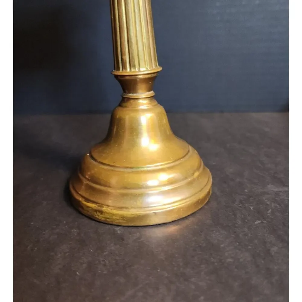Pair of Antique Brass Candlesticks, Copper Weighted, Column Fluted 8.5